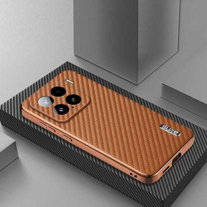 For Xiaomi 15 AZNS Electroplated Edge Carbon Fiber Texture Phone Case(Brown)