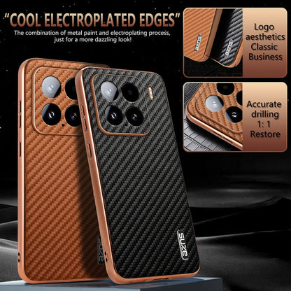 For Xiaomi 15 AZNS Electroplated Edge Carbon Fiber Texture Phone Case(Brown)