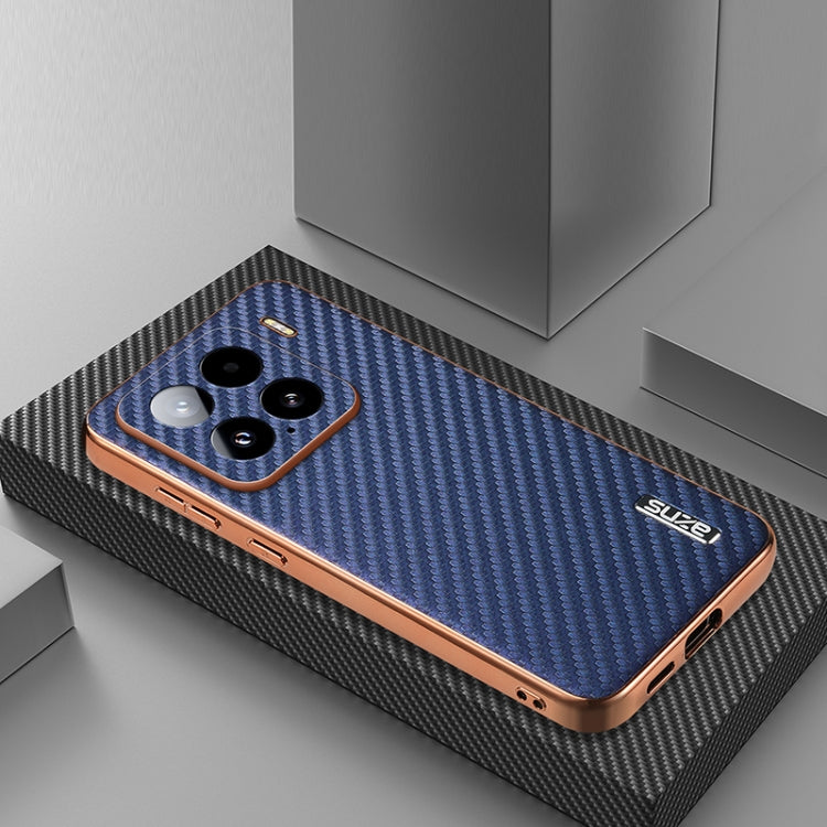 For Xiaomi 15 AZNS Electroplated Edge Carbon Fiber Texture Phone Case(Blue)