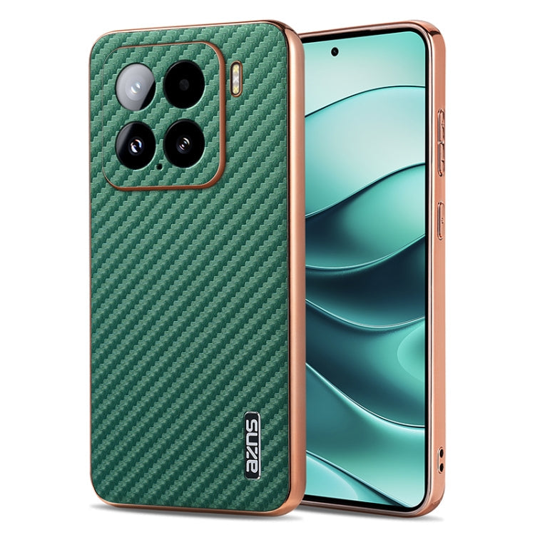 For Xiaomi 15 AZNS Electroplated Edge Carbon Fiber Texture Phone Case(Green)