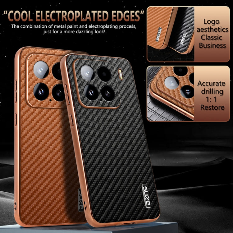 For Xiaomi 15 AZNS Electroplated Edge Carbon Fiber Texture Phone Case(Green)