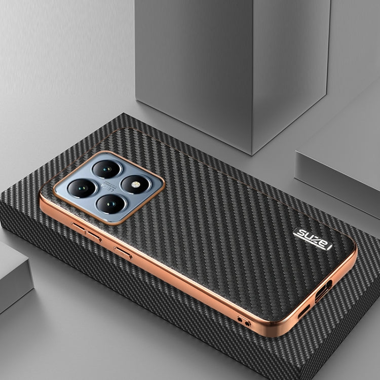 For Xiaomi 14T AZNS Electroplated Edge Carbon Fiber Texture Phone Case(Black)