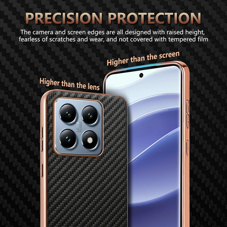 For Xiaomi 14T AZNS Electroplated Edge Carbon Fiber Texture Phone Case(Brown)