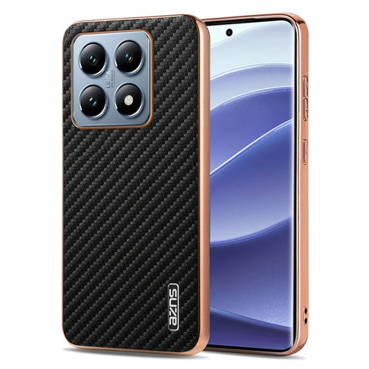 For Xiaomi 14T Pro AZNS Electroplated Edge Carbon Fiber Texture Phone Case(Black)