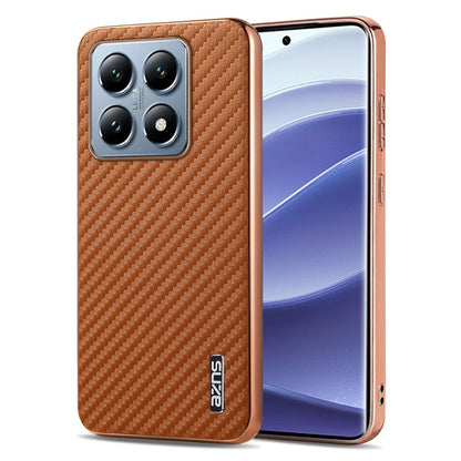For Xiaomi 14T Pro AZNS Electroplated Edge Carbon Fiber Texture Phone Case(Brown)