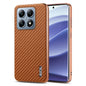 For Xiaomi 14T Pro AZNS Electroplated Edge Carbon Fiber Texture Phone Case(Brown)