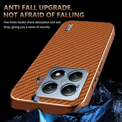 For Xiaomi 14T Pro AZNS Electroplated Edge Carbon Fiber Texture Phone Case(Brown)