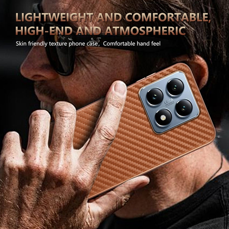 For Xiaomi 14T Pro AZNS Electroplated Edge Carbon Fiber Texture Phone Case(Brown)