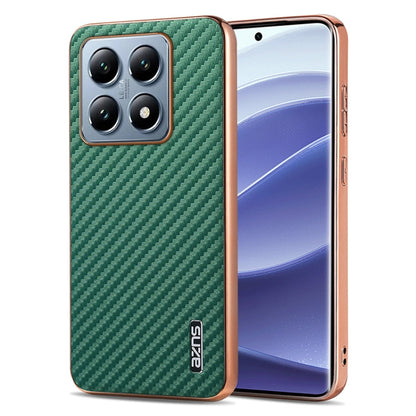 For Xiaomi 14T Pro AZNS Electroplated Edge Carbon Fiber Texture Phone Case(Green)