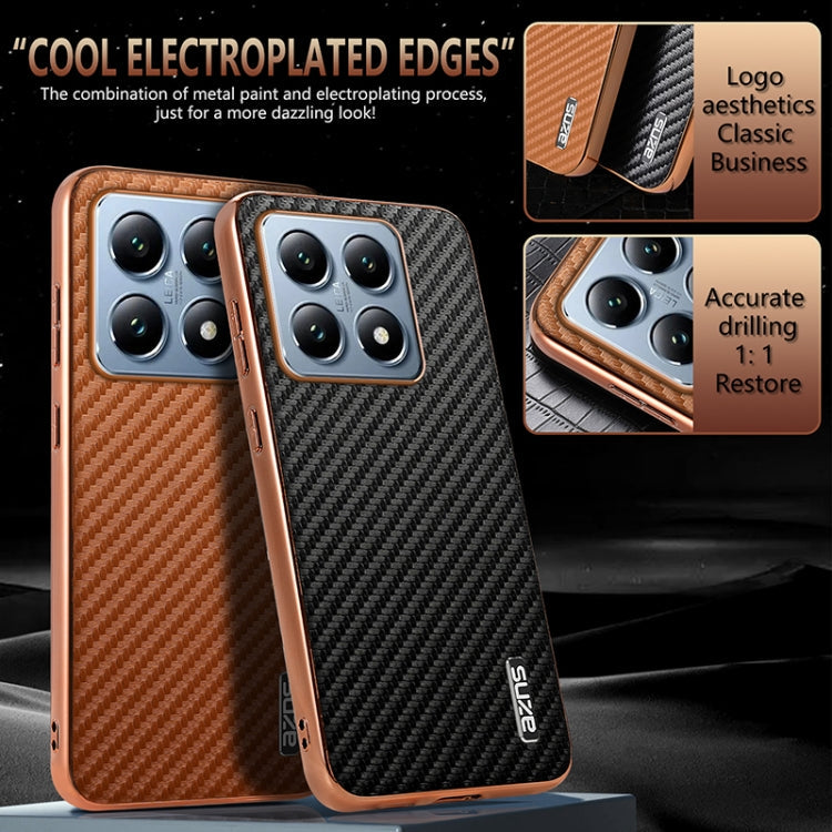 For Xiaomi 14T Pro AZNS Electroplated Edge Carbon Fiber Texture Phone Case(Green)