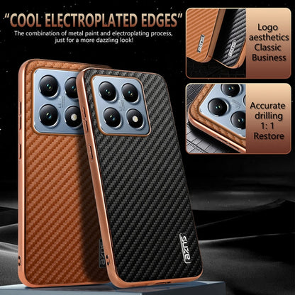 For Xiaomi 14T Pro AZNS Electroplated Edge Carbon Fiber Texture Phone Case(Green)