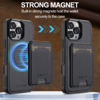 For iPhone 16 Pro Max LC.IMEEKE L3 Series Detachable RFID Card Bag Magsafe Phone Case(Black)