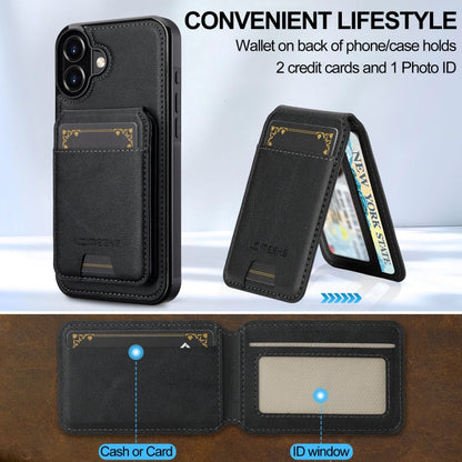 For iPhone 16 Plus LC.IMEEKE L3 Series Detachable RFID Card Bag Magsafe Phone Case(Black)
