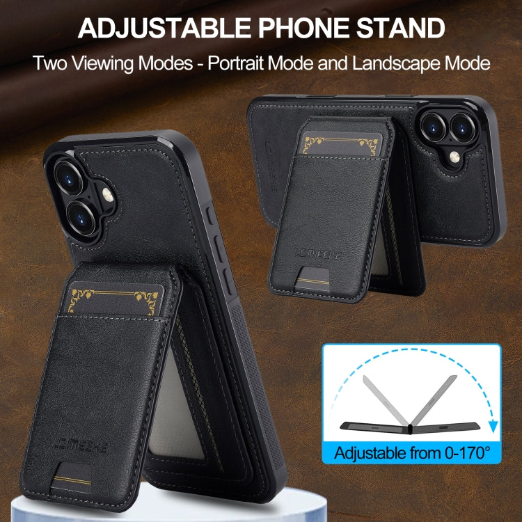 For iPhone 16 LC.IMEEKE L3 Series Detachable RFID Card Bag Magsafe Phone Case(Black)