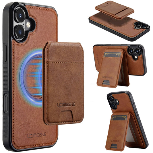 Pour iPhone 16 LC.IMEEKE Étui de téléphone Magsafe avec porte-cartes RFID détachable Série L3 (marron)
