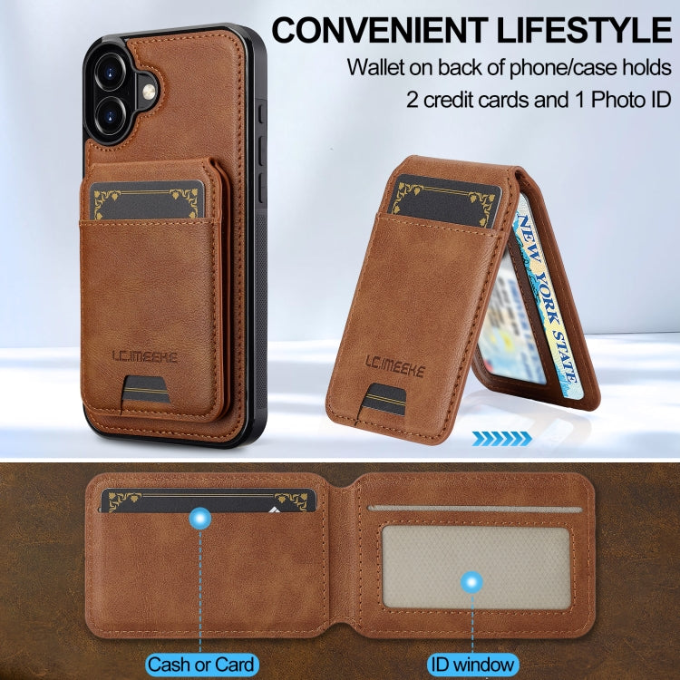 For iPhone 16 LC.IMEEKE L3 Series Detachable RFID Card Bag Magsafe Phone Case(Brown)
