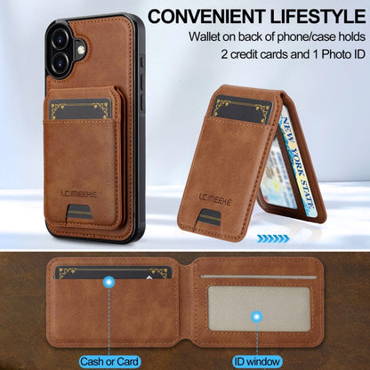 For iPhone 16 LC.IMEEKE L3 Series Detachable RFID Card Bag Magsafe Phone Case(Brown)