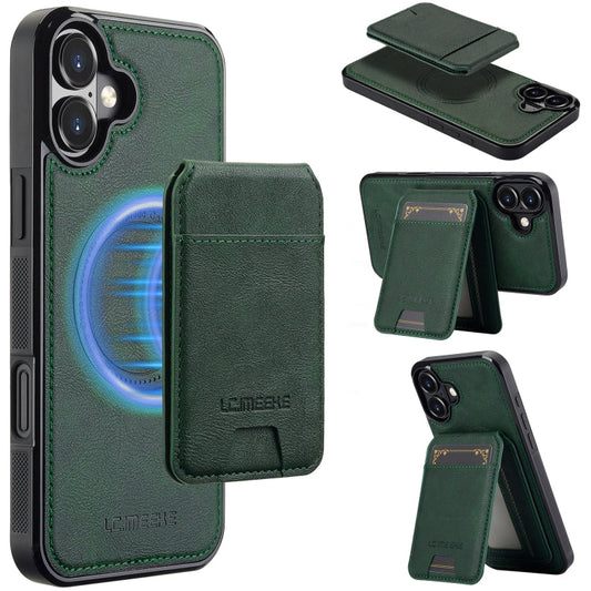 Pour iPhone 16 LC.IMEEKE Étui de Téléphone Magsafe Amovible Série L3 avec Portefeuille RFID (Vert)