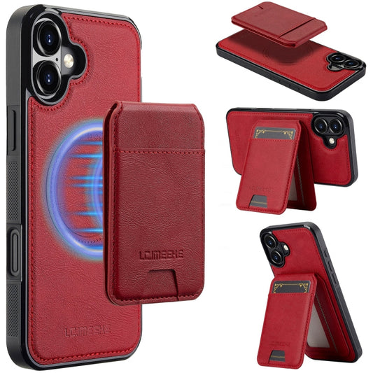 Pour iPhone 16 LC.IMEEKE Étui de téléphone Magsafe détachable série L3 avec porte-cartes RFID (Rouge)