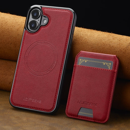 Pour iPhone 16 LC.IMEEKE Étui de téléphone Magsafe détachable série L3 avec porte-cartes RFID (Rouge)