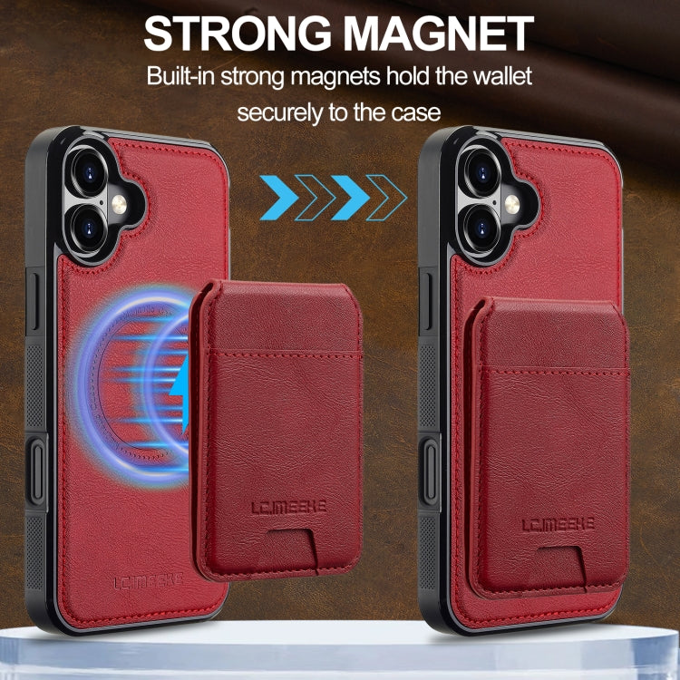 For iPhone 16 LC.IMEEKE L3 Series Detachable RFID Card Bag Magsafe Phone Case(Red)