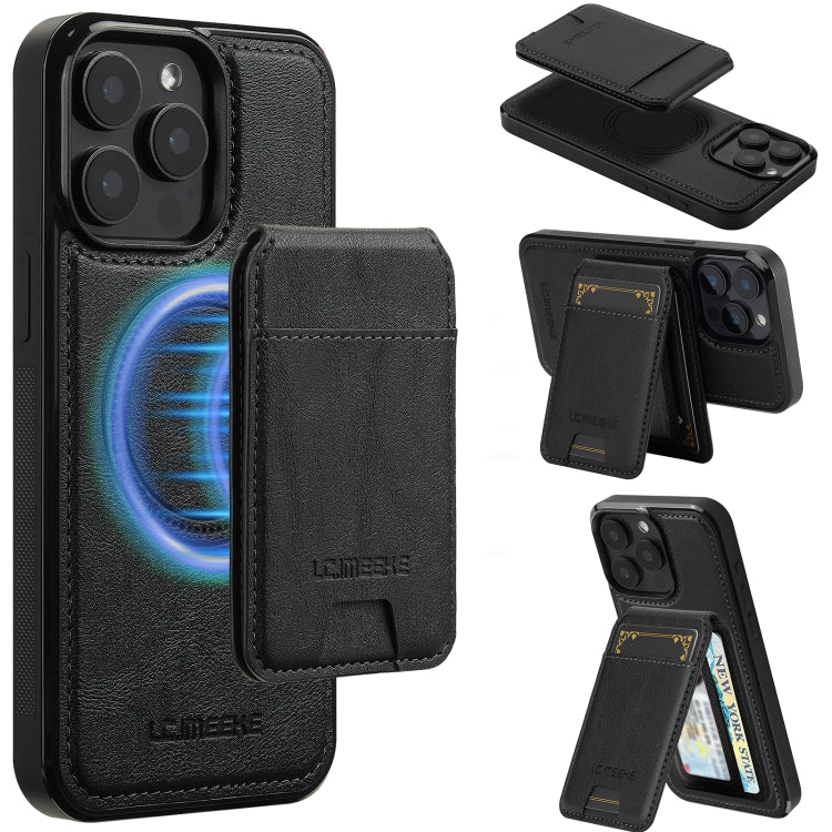 For iPhone 15 Pro Max LC.IMEEKE L3 Series Detachable RFID Card Bag Magsafe Phone Case(Black)