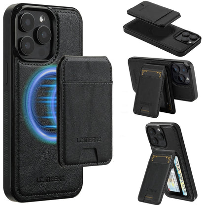 For iPhone 15 Pro Max LC.IMEEKE L3 Series Detachable RFID Card Bag Magsafe Phone Case(Black)