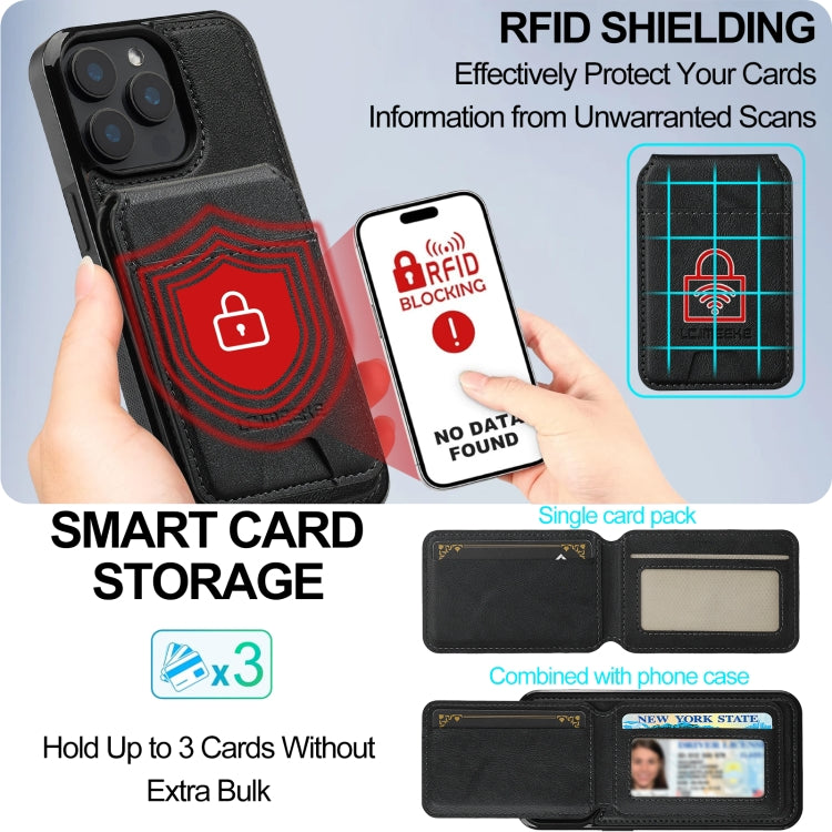 For iPhone 15 Pro Max LC.IMEEKE L3 Series Detachable RFID Card Bag Magsafe Phone Case(Black)