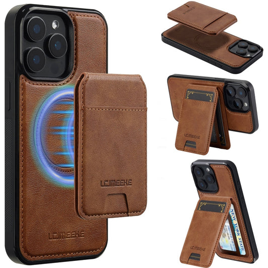 For iPhone 15 Pro Max LC.IMEEKE L3 Series Detachable RFID Card Bag Magsafe Phone Case(Brown)
