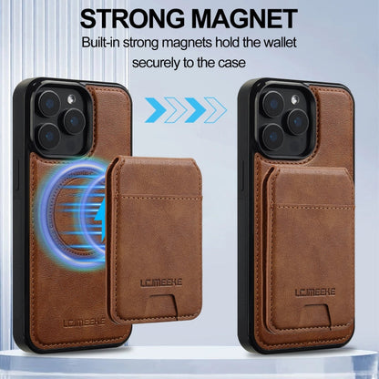 For iPhone 15 Pro Max LC.IMEEKE L3 Series Detachable RFID Card Bag Magsafe Phone Case(Brown)