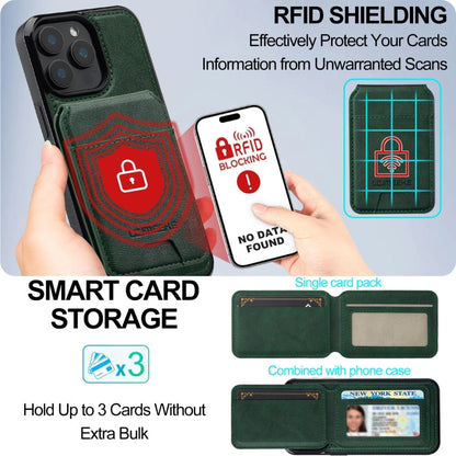 For iPhone 15 Pro Max LC.IMEEKE L3 Series Detachable RFID Card Bag Magsafe Phone Case(Green)