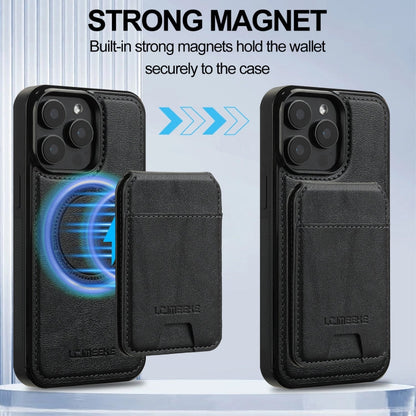 For iPhone 15 Pro LC.IMEEKE L3 Series Detachable RFID Card Bag Magsafe Phone Case(Black)