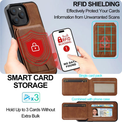For iPhone 15 Pro LC.IMEEKE L3 Series Detachable RFID Card Bag Magsafe Phone Case(Brown)