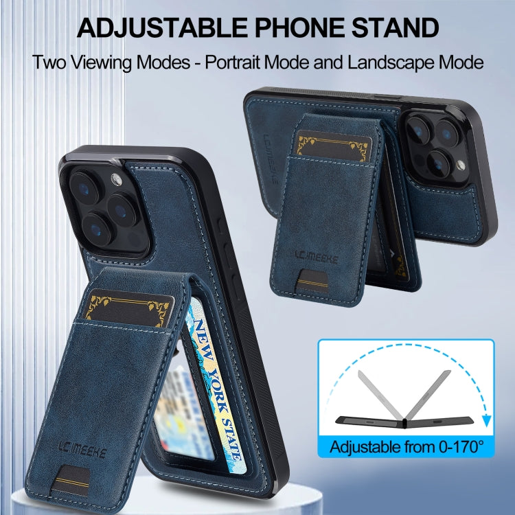 For iPhone 15 Pro LC.IMEEKE L3 Series Detachable RFID Card Bag Magsafe Phone Case(Blue)