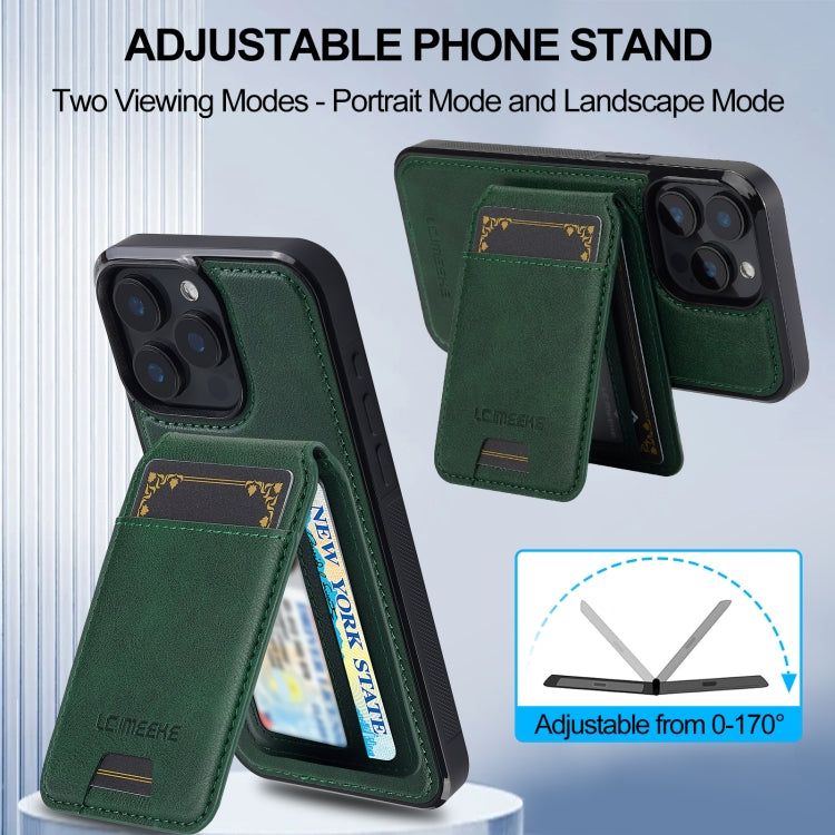 For iPhone 15 Pro LC.IMEEKE L3 Series Detachable RFID Card Bag Magsafe Phone Case(Green)