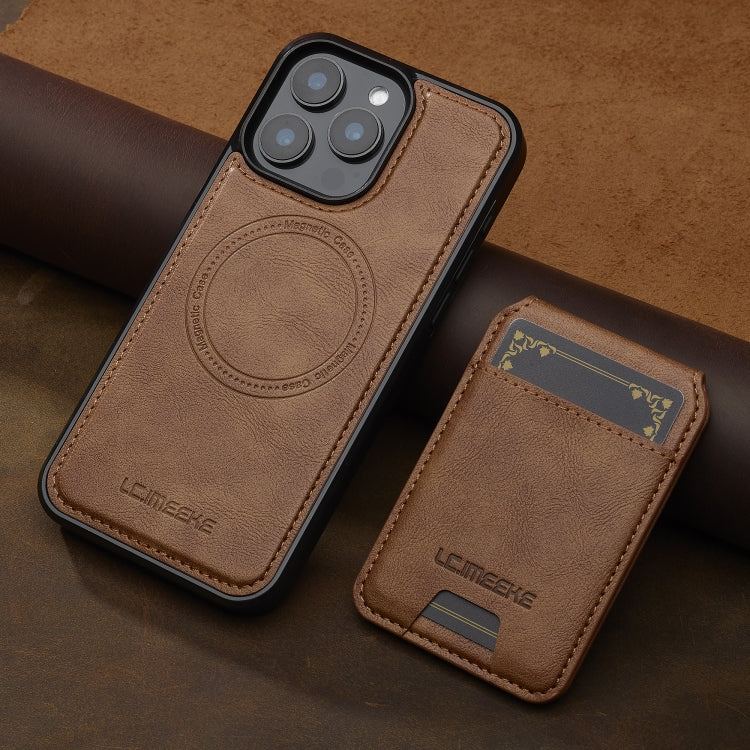 For iPhone 14 Pro Max LC.IMEEKE L3 Series Detachable RFID Card Bag Magsafe Phone Case(Brown)
