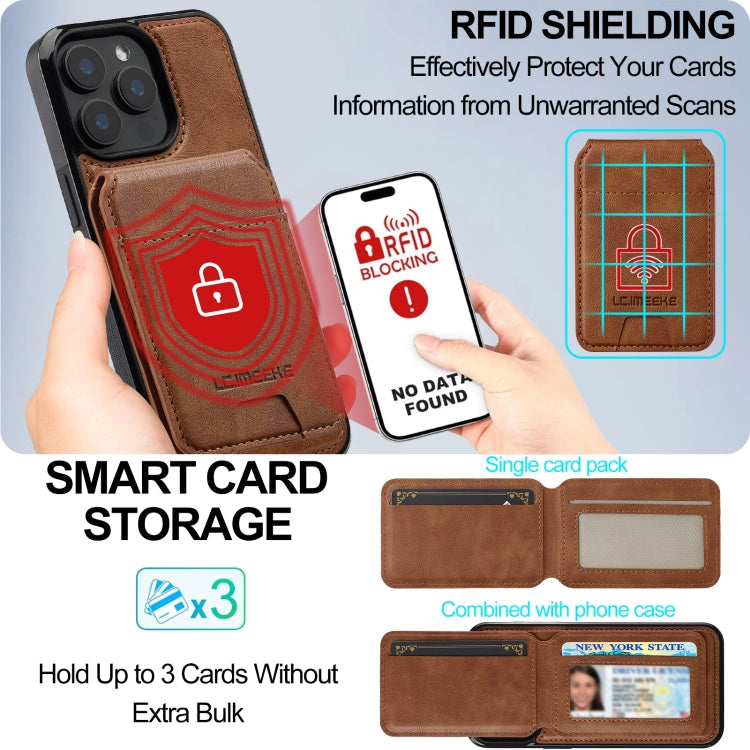For iPhone 14 Pro Max LC.IMEEKE L3 Series Detachable RFID Card Bag Magsafe Phone Case(Brown)