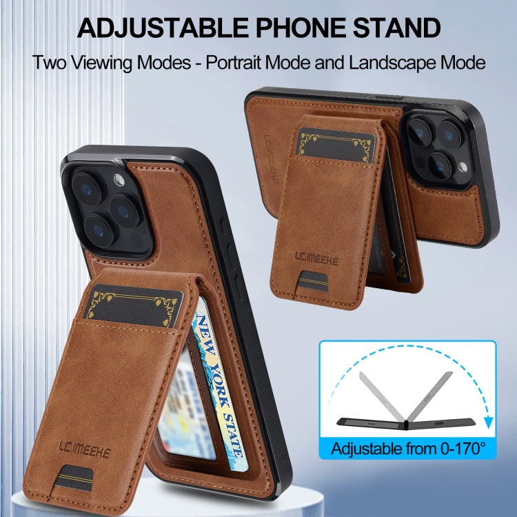 For iPhone 14 Pro Max LC.IMEEKE L3 Series Detachable RFID Card Bag Magsafe Phone Case(Brown)