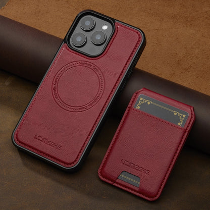 For iPhone 14 Pro Max LC.IMEEKE L3 Series Detachable RFID Card Bag Magsafe Phone Case(Red)