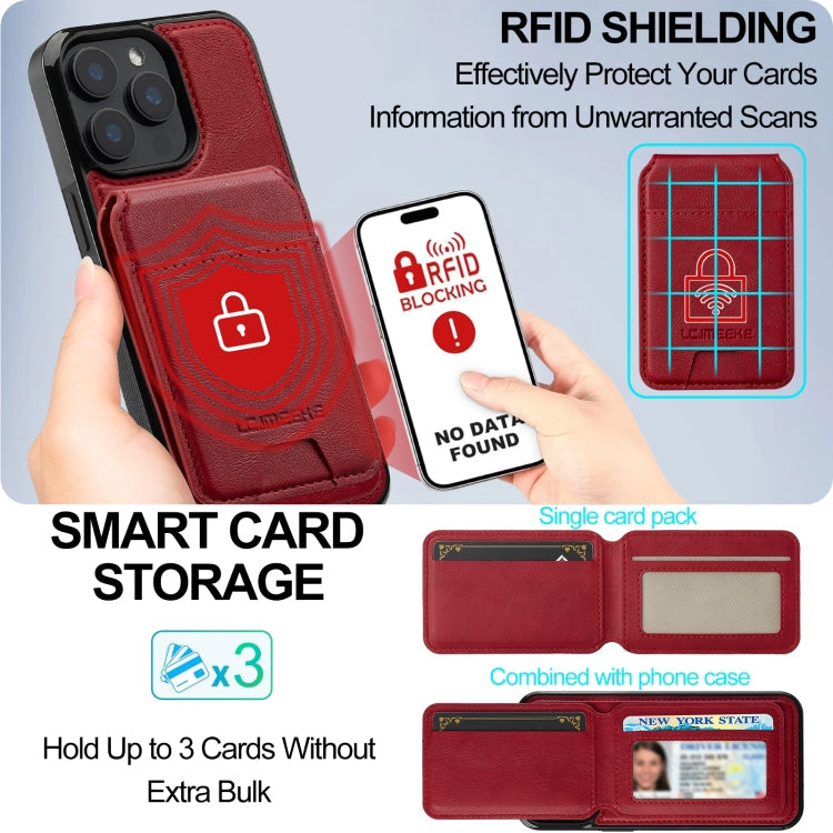 For iPhone 14 Pro Max LC.IMEEKE L3 Series Detachable RFID Card Bag Magsafe Phone Case(Red)