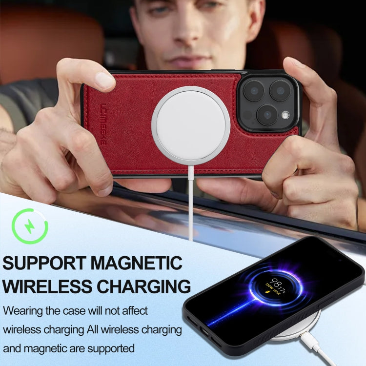 For iPhone 14 Pro Max LC.IMEEKE L3 Series Detachable RFID Card Bag Magsafe Phone Case(Red)