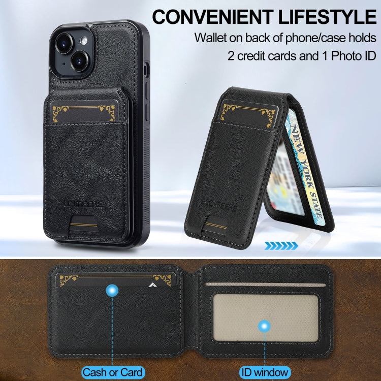 For iPhone 15 LC.IMEEKE L3 Series Detachable RFID Card Bag Magsafe Phone Case(Black)