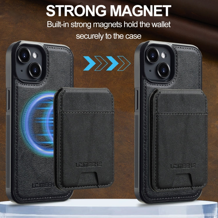 For iPhone 15 LC.IMEEKE L3 Series Detachable RFID Card Bag Magsafe Phone Case(Black)