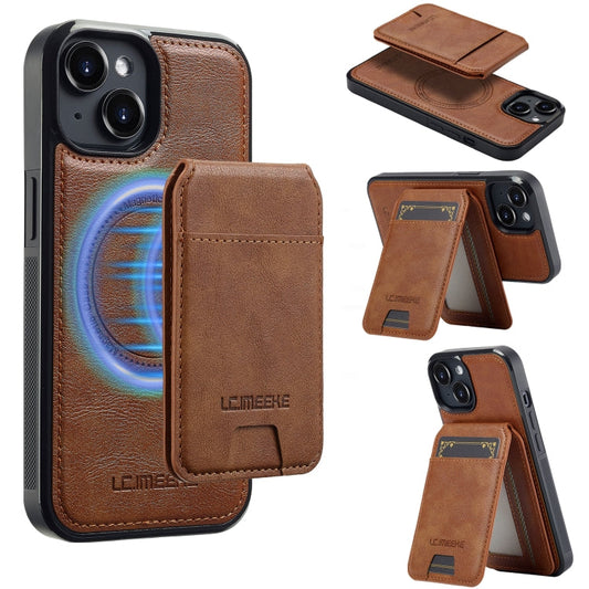 Pour iPhone 15 LC.IMEEKE Série L3 Housse de Téléphone Magsafe avec Porte-Cartes RFID Détachable (Marron)