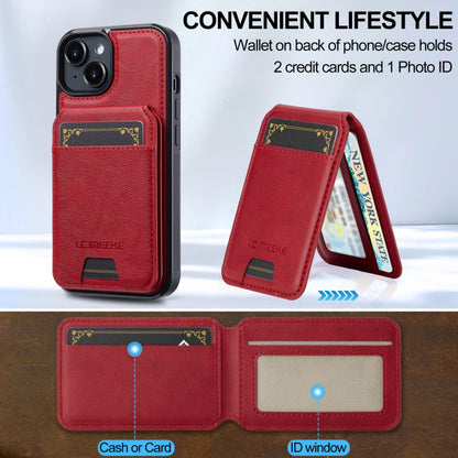 For iPhone 15 LC.IMEEKE L3 Series Detachable RFID Card Bag Magsafe Phone Case(Red)