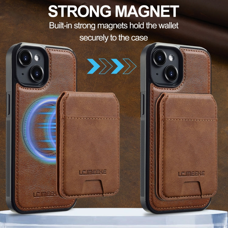 For iPhone 15 Plus / 14 Plus LC.IMEEKE L3 Series Detachable RFID Card Bag Magsafe Phone Case(Brown)