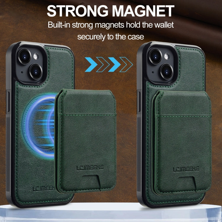 For iPhone 15 Plus / 14 Plus LC.IMEEKE L3 Series Detachable RFID Card Bag Magsafe Phone Case(Green)