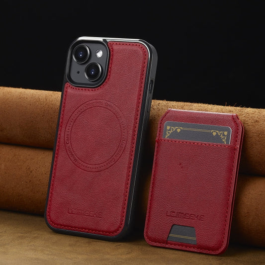 For iPhone 15 Plus / 14 Plus LC.IMEEKE L3 Series Detachable RFID Card Bag Magsafe Phone Case(Red)