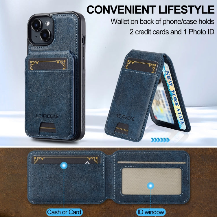 For iPhone 14 / 13 LC.IMEEKE L3 Series Detachable RFID Card Bag Magsafe Phone Case(Blue)