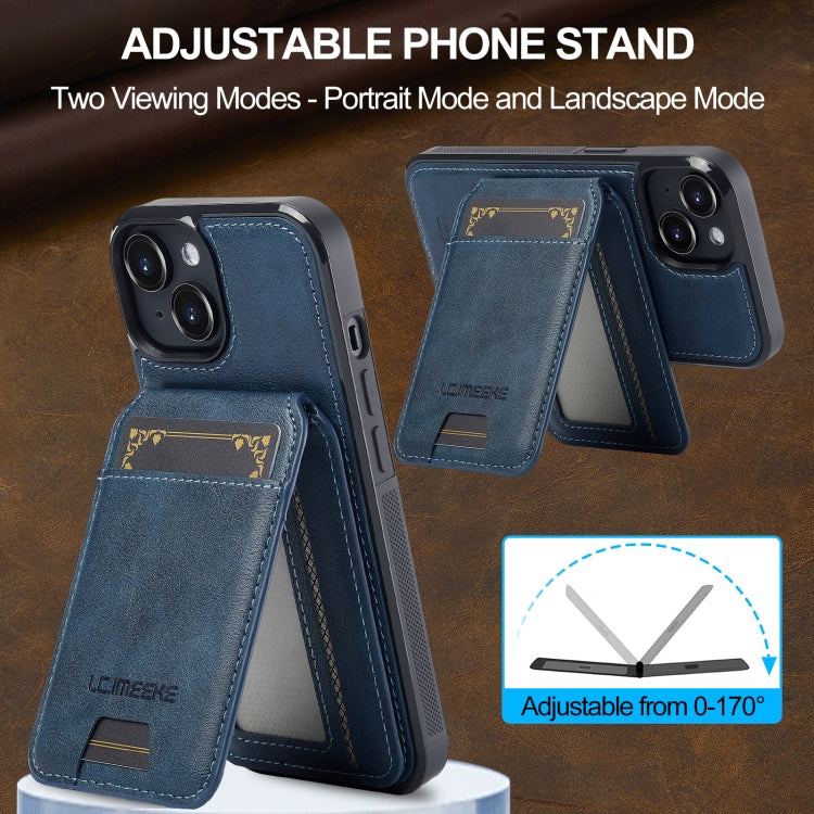 For iPhone 14 / 13 LC.IMEEKE L3 Series Detachable RFID Card Bag Magsafe Phone Case(Blue)